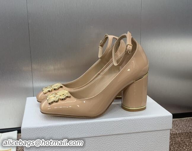 1:1 aaaaa Dior Miss Dior Pump 8.5cm with Ankle Strap in Patent Calfskin Beige 930008