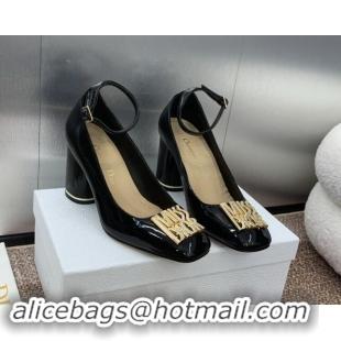 Grade Quality Dior Miss Dior Pump 8.5cm with Ankle Strap in Patent Calfskin Black 930009