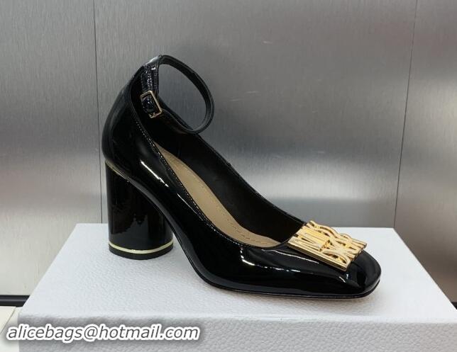 Grade Quality Dior Miss Dior Pump 8.5cm with Ankle Strap in Patent Calfskin Black 930009