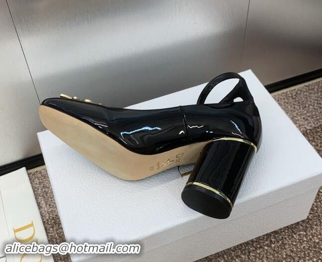 Grade Quality Dior Miss Dior Pump 8.5cm with Ankle Strap in Patent Calfskin Black 930009