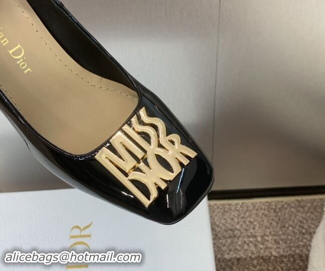 Grade Quality Dior Miss Dior Pump 8.5cm with Ankle Strap in Patent Calfskin Black 930009