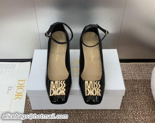 Grade Quality Dior Miss Dior Pump 8.5cm with Ankle Strap in Patent Calfskin Black 930009