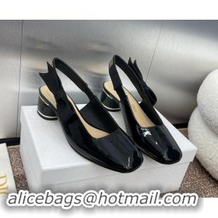 Pretty Style Dior Miss Dior Paris Slingback Pumps 3.5cm in Patent Calfskin with Bow Black 930011