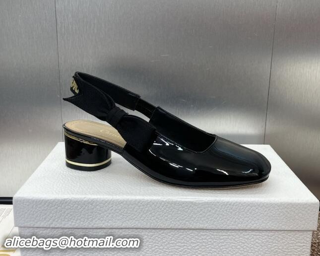 Pretty Style Dior Miss Dior Paris Slingback Pumps 3.5cm in Patent Calfskin with Bow Black 930011