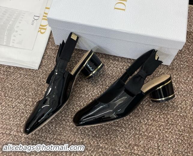 Pretty Style Dior Miss Dior Paris Slingback Pumps 3.5cm in Patent Calfskin with Bow Black 930011