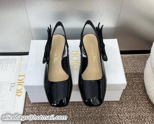 Pretty Style Dior Miss Dior Paris Slingback Pumps 3.5cm in Patent Calfskin with Bow Black 930011