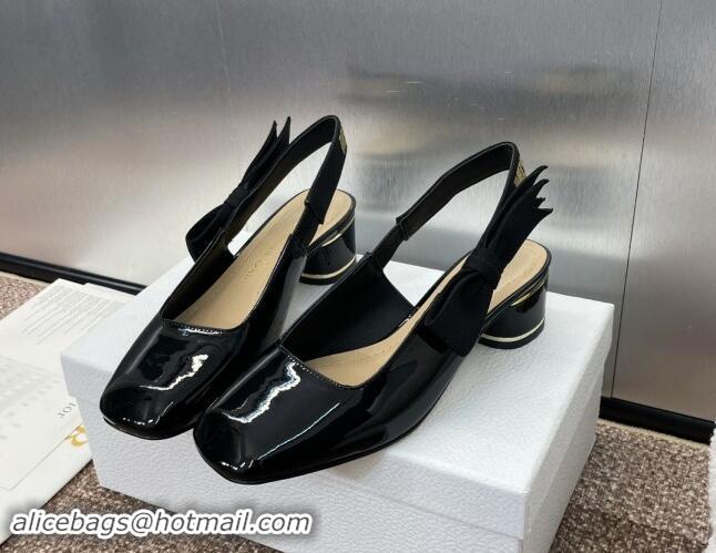 Pretty Style Dior Miss Dior Paris Slingback Pumps 3.5cm in Patent Calfskin with Bow Black 930011