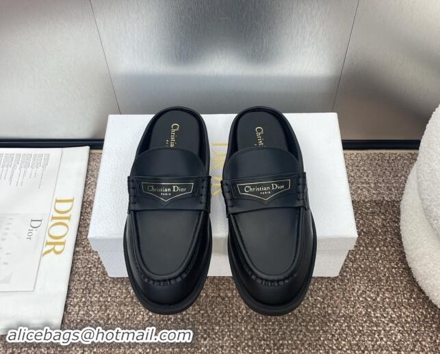 Low Price Dior Boy Flat Mules in Calfskin Leather Black 930015