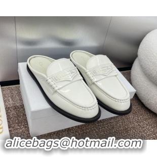 Good Quality Dior Boy Flat Mules in Shiny Calfskin White 930016