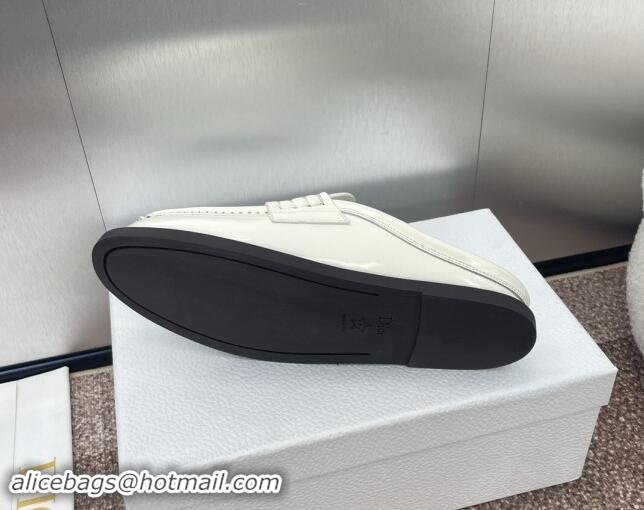 Good Quality Dior Boy Flat Mules in Shiny Calfskin White 930016