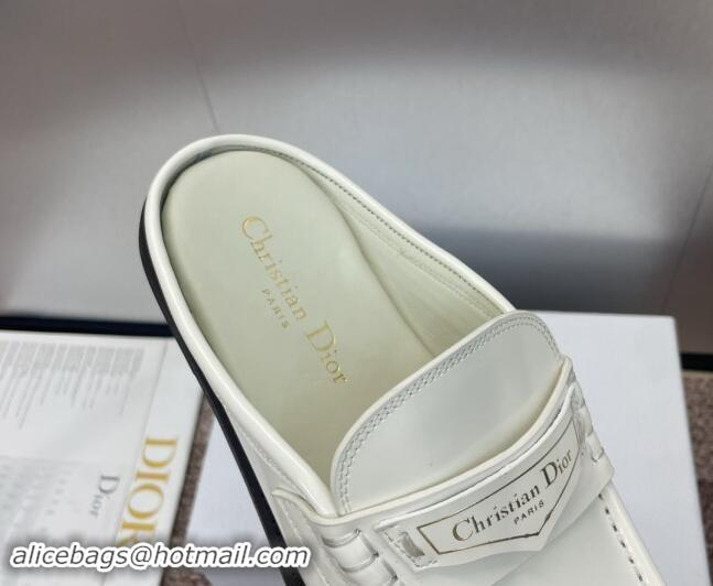 Good Quality Dior Boy Flat Mules in Shiny Calfskin White 930016