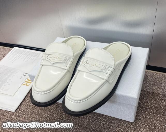 Good Quality Dior Boy Flat Mules in Shiny Calfskin White 930016