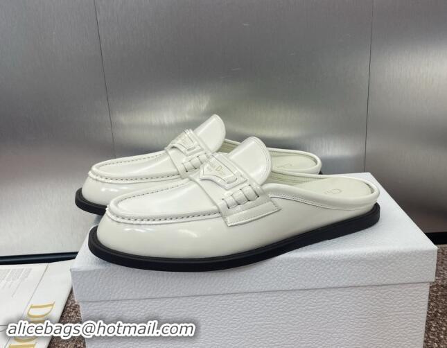 Good Quality Dior Boy Flat Mules in Shiny Calfskin White 930016