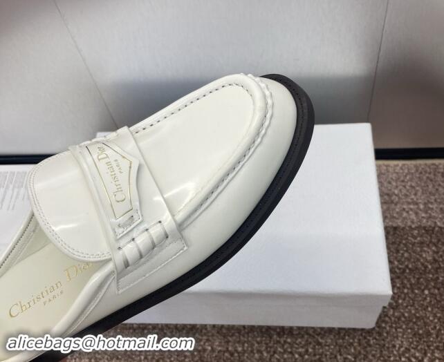 Good Quality Dior Boy Flat Mules in Shiny Calfskin White 930016