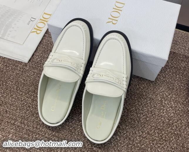 Good Quality Dior Boy Flat Mules in Shiny Calfskin White 930016