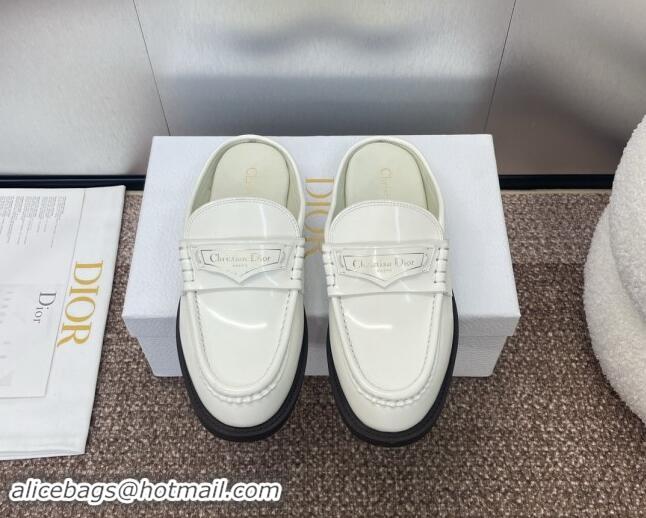 Good Quality Dior Boy Flat Mules in Shiny Calfskin White 930016