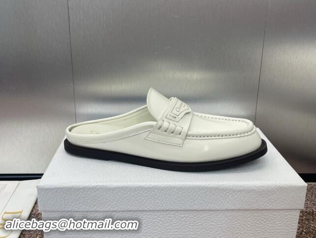 Good Quality Dior Boy Flat Mules in Shiny Calfskin White 930016