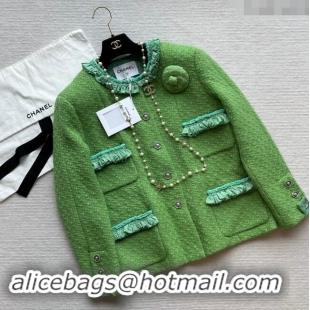 Buy Discount Chanel Tweed Jacket CH83005 Green 2024