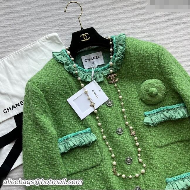 Buy Discount Chanel Tweed Jacket CH83005 Green 2024