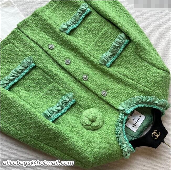 Buy Discount Chanel Tweed Jacket CH83005 Green 2024