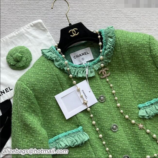 Buy Discount Chanel Tweed Jacket CH83005 Green 2024