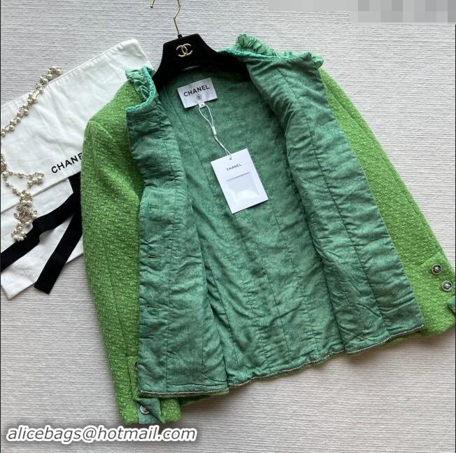 Buy Discount Chanel Tweed Jacket CH83005 Green 2024