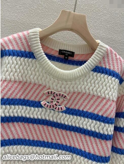 Famous Brand Chanel Knit Sweater CH91007 Pink/White/Blue 2024