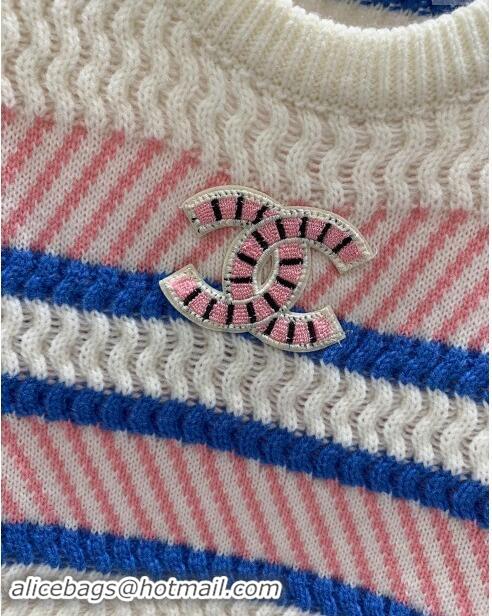 Famous Brand Chanel Knit Sweater CH91007 Pink/White/Blue 2024