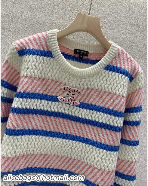 Famous Brand Chanel Knit Sweater CH91007 Pink/White/Blue 2024