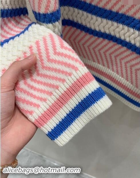 Famous Brand Chanel Knit Sweater CH91007 Pink/White/Blue 2024