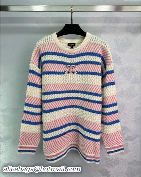 Top Grade Chanel Knit Long Sweater CH91008 Pink/White/Blue 2024