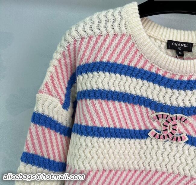 Top Grade Chanel Knit Long Sweater CH91008 Pink/White/Blue 2024