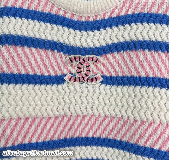 Top Grade Chanel Knit Long Sweater CH91008 Pink/White/Blue 2024