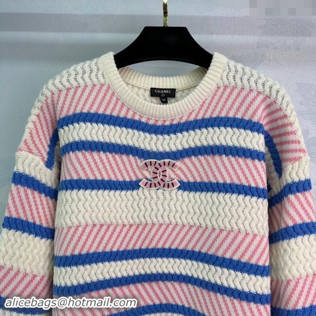 Top Grade Chanel Knit Long Sweater CH91008 Pink/White/Blue 2024