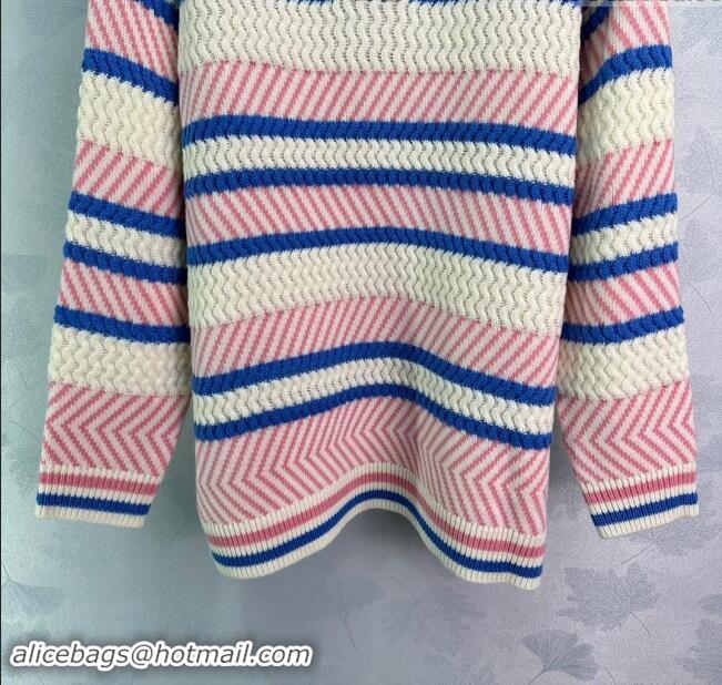 Top Grade Chanel Knit Long Sweater CH91008 Pink/White/Blue 2024