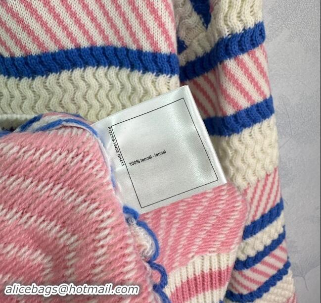 Top Grade Chanel Knit Long Sweater CH91008 Pink/White/Blue 2024