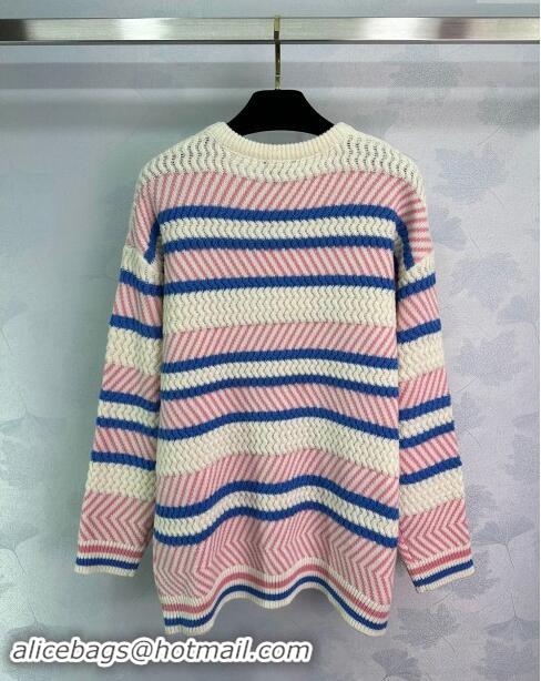 Top Grade Chanel Knit Long Sweater CH91008 Pink/White/Blue 2024