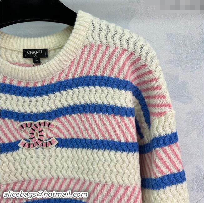 Top Grade Chanel Knit Long Sweater CH91008 Pink/White/Blue 2024