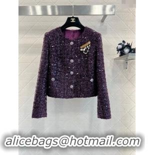 Popular Style Chanel Sequins Tweed Jacket M91101 Purple 2024