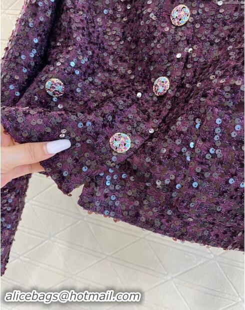 Popular Style Chanel Sequins Tweed Jacket M91101 Purple 2024