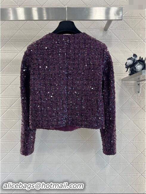 Popular Style Chanel Sequins Tweed Jacket M91101 Purple 2024