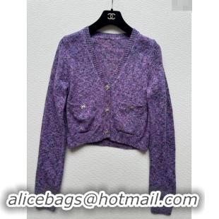 Luxury Cheap Chanel Cashmere & Wool Cardigan CH92502 Purple 2024