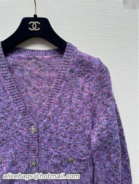 Luxury Cheap Chanel Cashmere & Wool Cardigan CH92502 Purple 2024