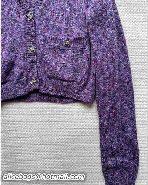 Luxury Cheap Chanel Cashmere & Wool Cardigan CH92502 Purple 2024