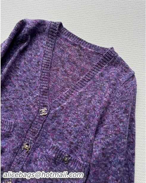 Luxury Cheap Chanel Cashmere & Wool Cardigan CH92502 Purple 2024