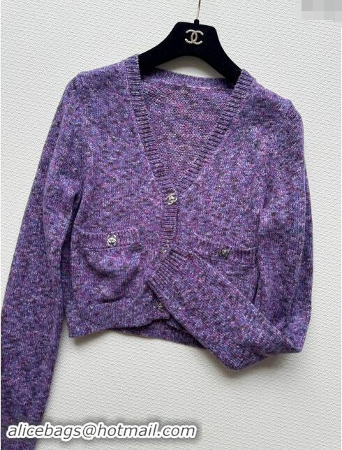 Luxury Cheap Chanel Cashmere & Wool Cardigan CH92502 Purple 2024