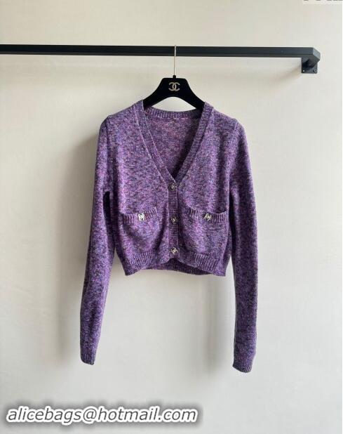 Luxury Cheap Chanel Cashmere & Wool Cardigan CH92502 Purple 2024