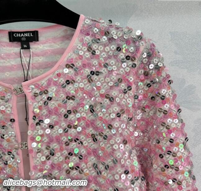 Grade Inexpensive Chanel Sequins Cardigan CH92523 Pink 2024