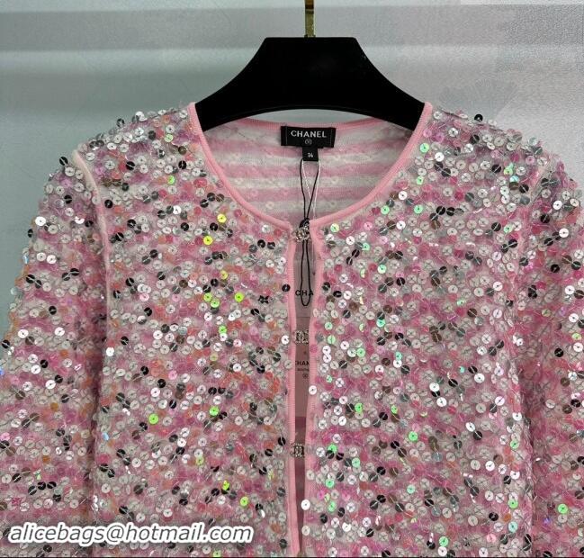 Grade Inexpensive Chanel Sequins Cardigan CH92523 Pink 2024