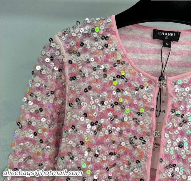 Grade Inexpensive Chanel Sequins Cardigan CH92523 Pink 2024